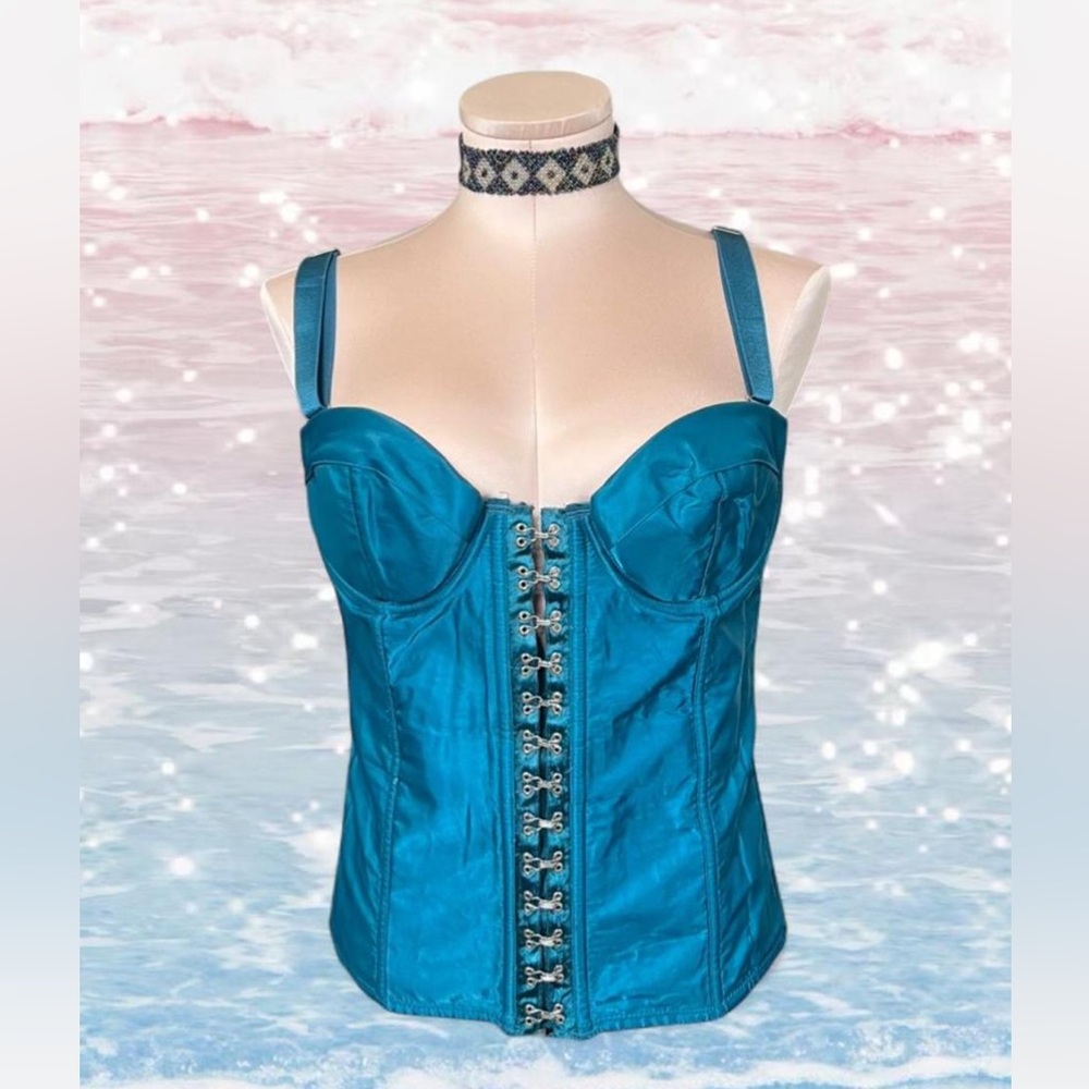 Frederick's of Hollywood Teal Satin Corset Top